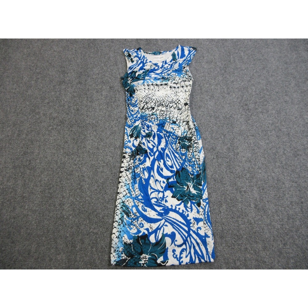 Emilio Pucci Dress Womens Size 4 Blue White Black Floral Print Sleeveless Italy